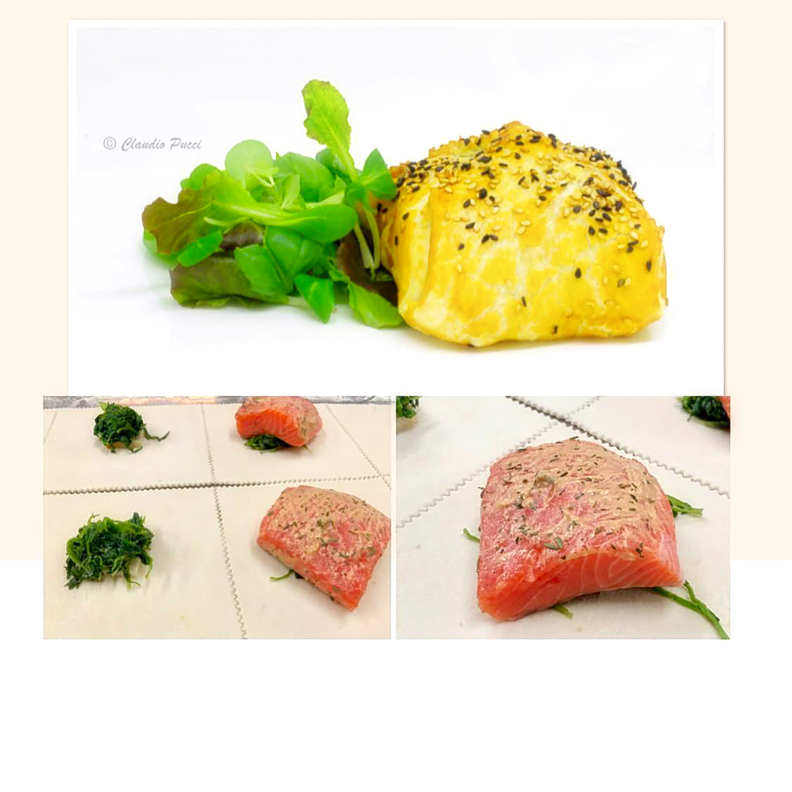 Salmone in Crosta di Sfoglia al Sesamo su Letto di Spinaci